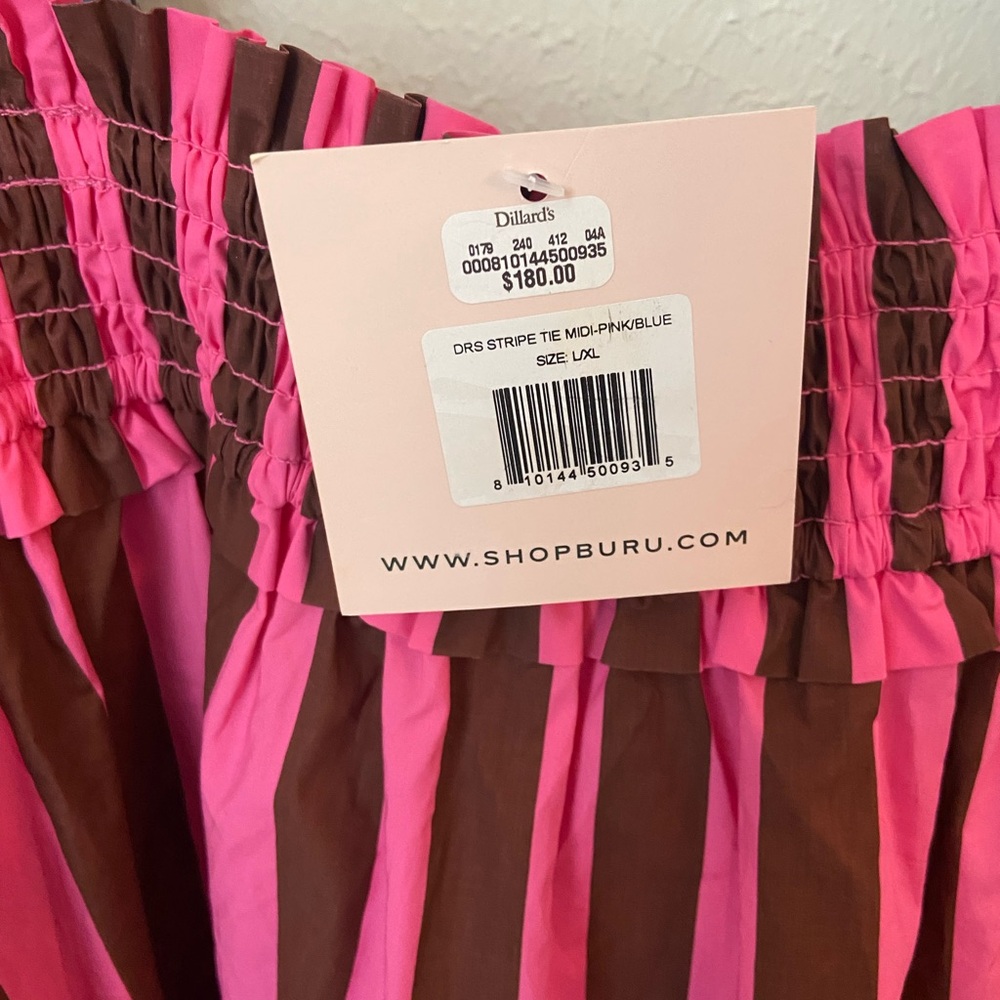 NWT Buru Tie Shoulder Stripe Midi Dress SZ L/XL - Picture 4 of 7